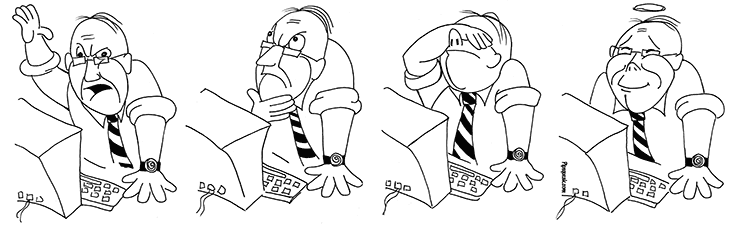 Cartoon of a man going through a range of emotions.