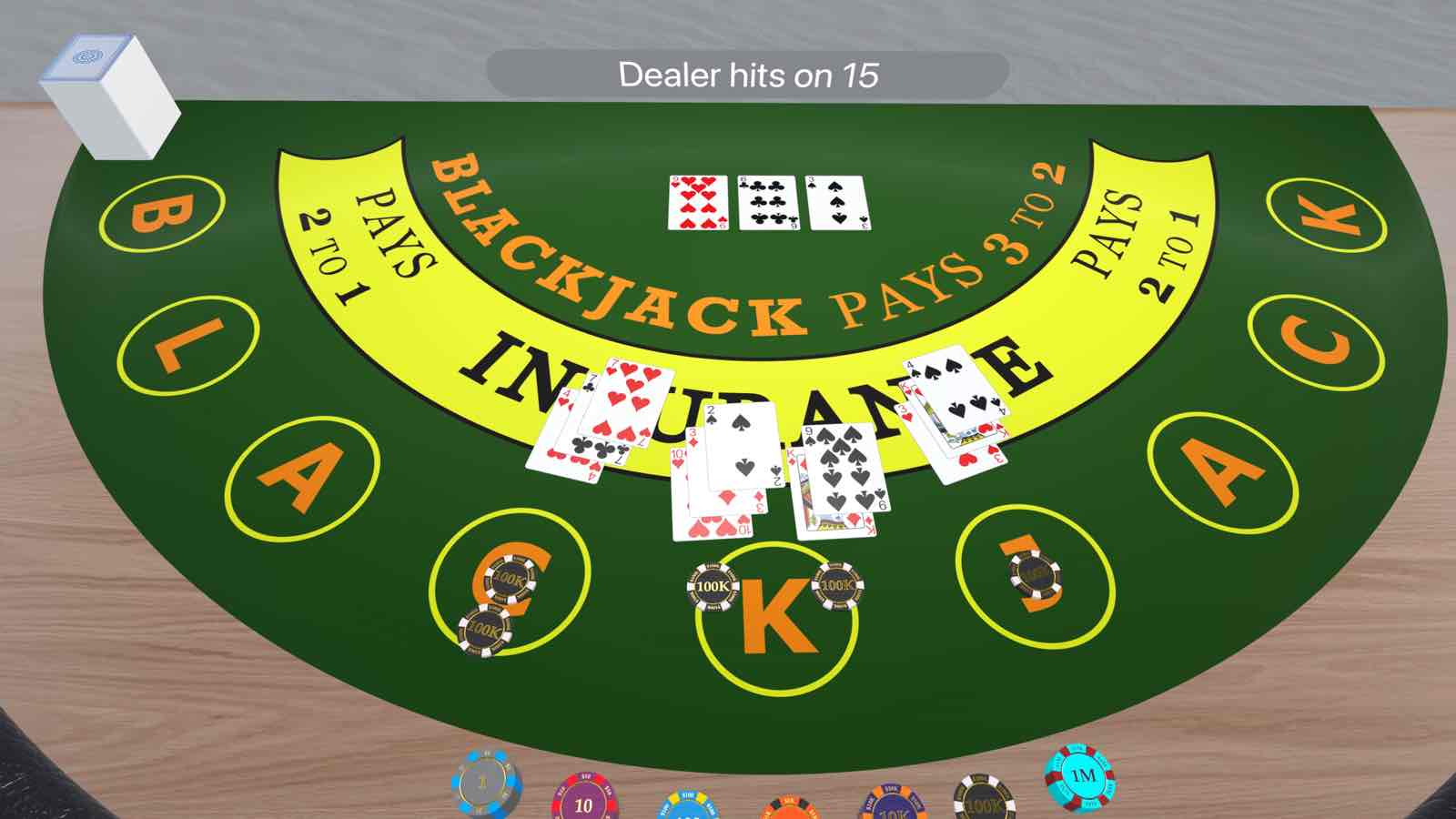 Blackjack Immersion Screenshot - Three Hands - Dealer’s Turn