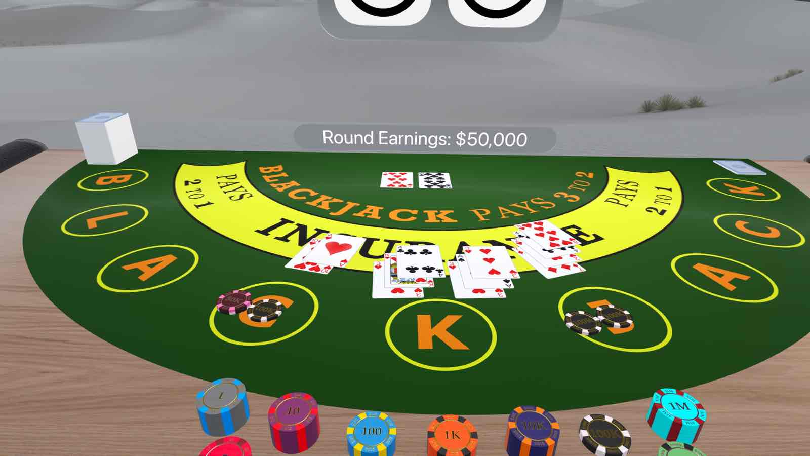 Blackjack Immersion Screenshot - Three Hands - End State