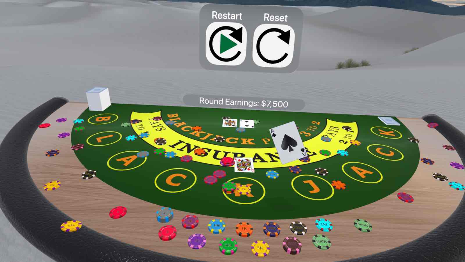 Blackjack Immersion Screenshot - Scattered Chips and Holding Card
