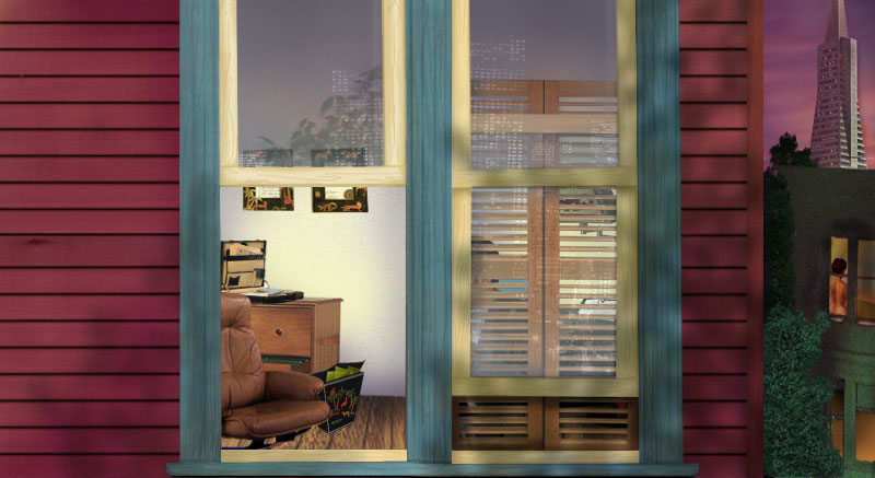 Stage for a Web Show Demonstrates Construction of Multi-Layered Graphic. The final image.